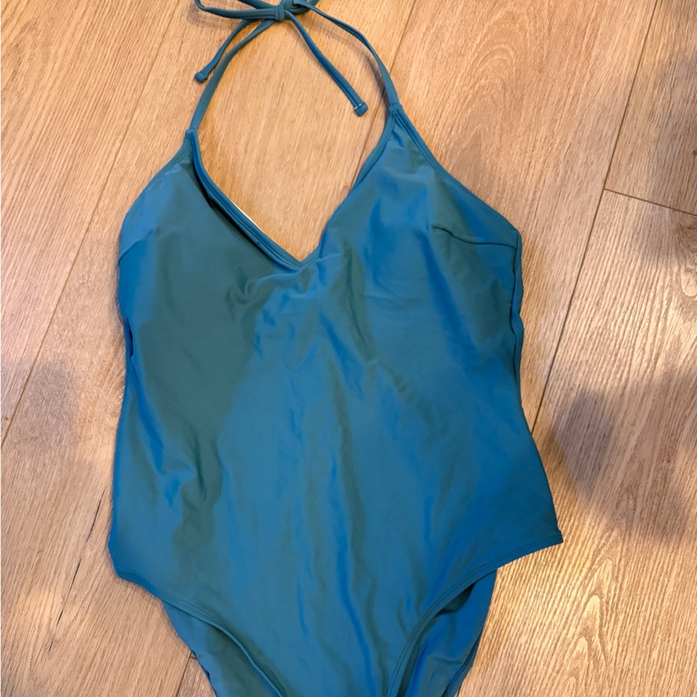 CupShe teal size large L turquoise‎ halter top tie neck one piece swimsuit.